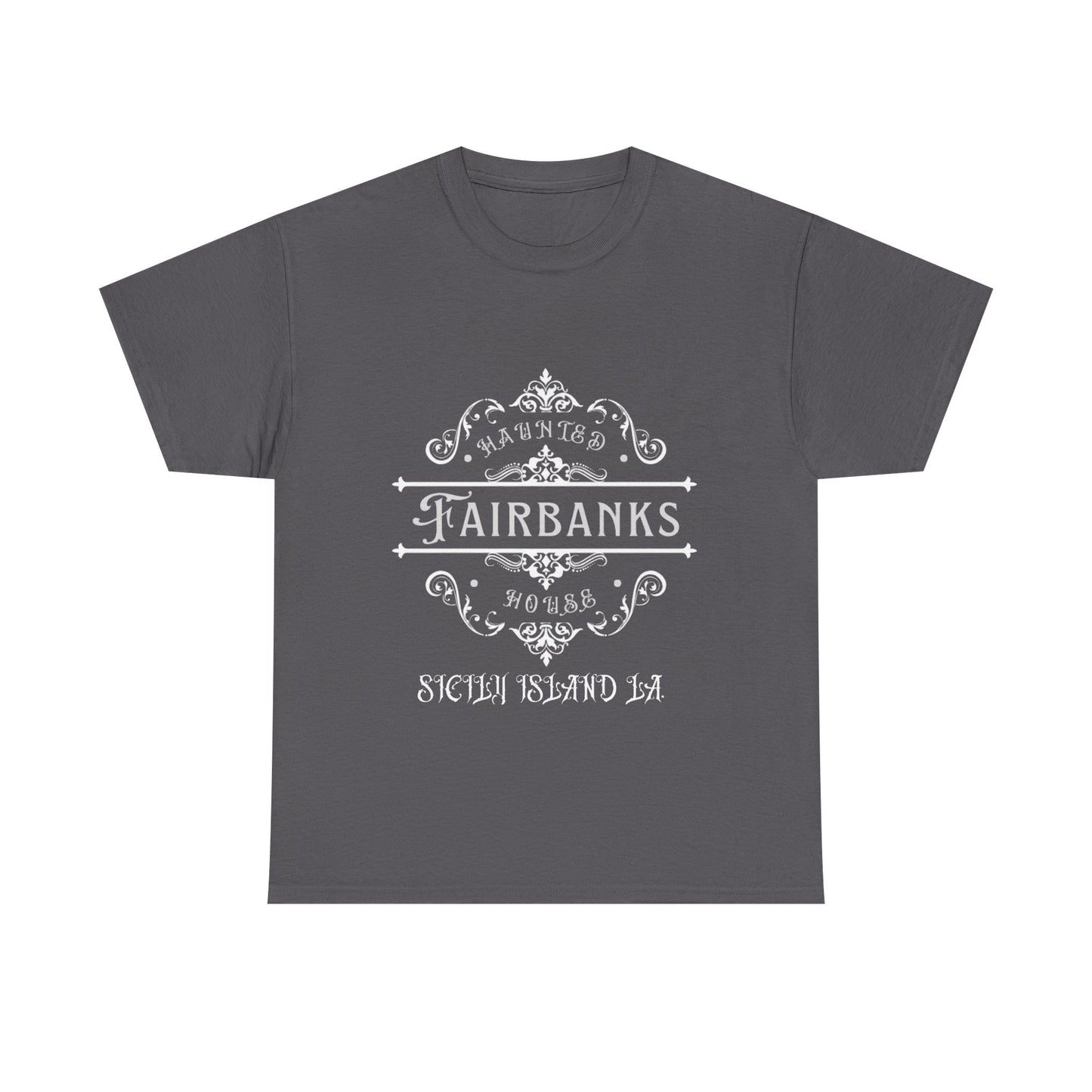 Haunted Fairbanks HouseUnisex Heavy Cotton Tee, Spooky Graphic Tee, Halloween Shirt, Gift for Ghost Lovers, Unique Vintage T-Shirt