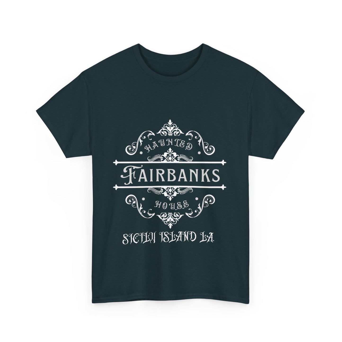 Haunted Fairbanks HouseUnisex Heavy Cotton Tee, Spooky Graphic Tee, Halloween Shirt, Gift for Ghost Lovers, Unique Vintage T-Shirt