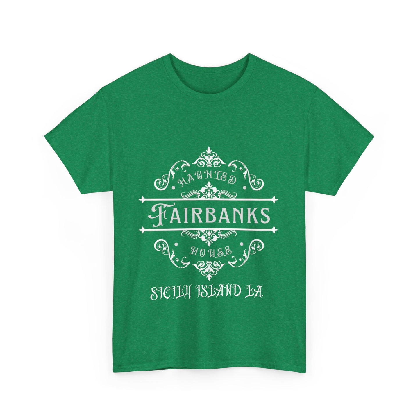 Haunted Fairbanks HouseUnisex Heavy Cotton Tee, Spooky Graphic Tee, Halloween Shirt, Gift for Ghost Lovers, Unique Vintage T-Shirt